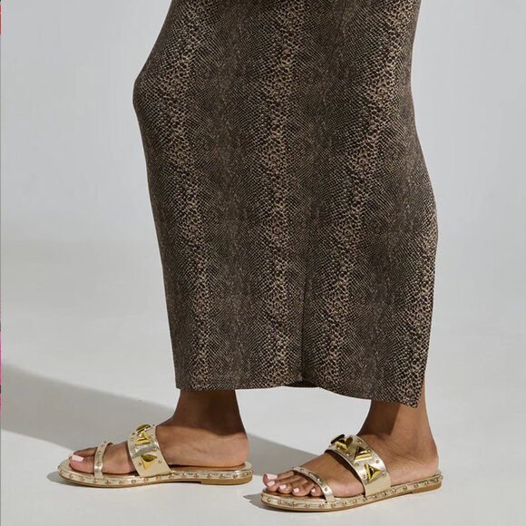 Azelea Wang Rylie Gold Embellished Slip On Vegan Leather Sandal - Picture 4 of 4